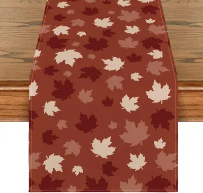 Jesenska teka na mizo dekorativni vzorec oranžnih listov javorja 40 x 140 cm 100% poliester zaščita površine za notranjo uporabo za 2–4 osebe