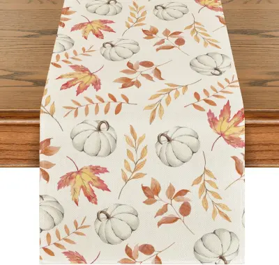 Jesenski namizni tekač 40 x 140 cm tekač oranžne buče in listi zaščita mize, 100% poliesterski, pralni stroj, močno prešiti šivi, za 1–2 os