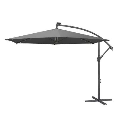 Senčnik z LED solarno osvetlitvijo, 350 cm premera, sive barve