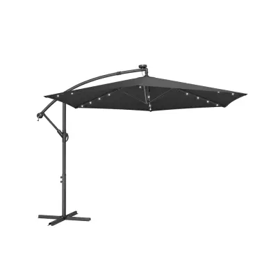 Senčnik s sončno LED osvetlitvijo, premer 350 cm x višina 256 cm, siva