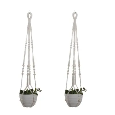 Beige Macrame Plant Hanger Set of 2 - Handwoven Cotton Rope Basket