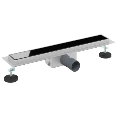 vidaXL Odvod za prho s stekleno zaščito Črna 60 cm Nerjaveče jeklo 304