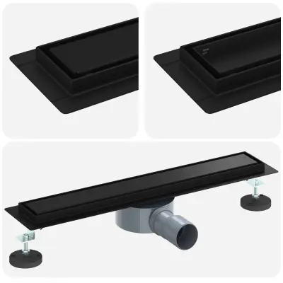 vidaXL Tuš odtok 2-v-1 z 360° sifonom Črna 50 cm Nerjaveče jeklo 304