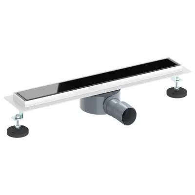 vidaXL Tuš odtok Stekleni pokrov s 360° sifonom Črna 50 cm