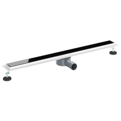 vidaXL Tuš odtok Stekleni pokrov s 360° sifonom Črna 90 cm