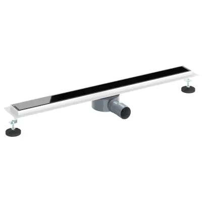 vidaXL Tuš odtok Stekleni pokrov s 360° sifonom Črna 80 cm
