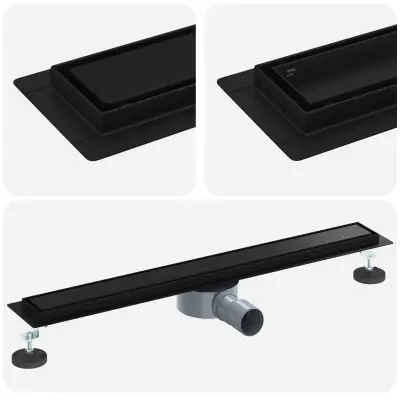 vidaXL Tuš odtok 2-v-1 z 360° sifonom Črna 70 cm Nerjaveče jeklo 304