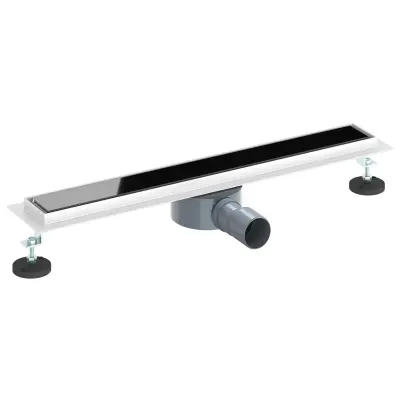 vidaXL Tuš odtok Stekleni pokrov s 360° sifonom Črna 60 cm