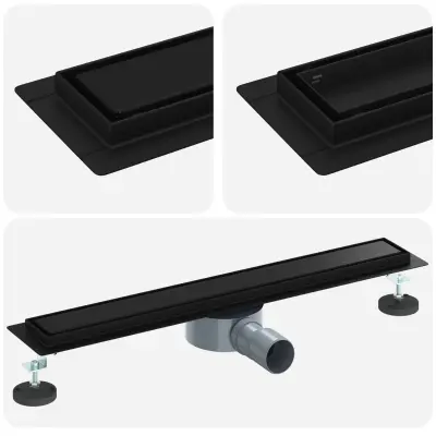 vidaXL Tuš odtok 2-v-1 z 360° sifonom Črna 60 cm Nerjaveče jeklo 304