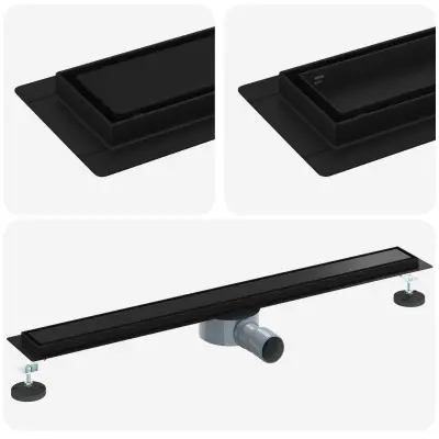 vidaXL Tuš odtok 2-v-1 z 360° sifonom Črna 80 cm Nerjaveče jeklo 304
