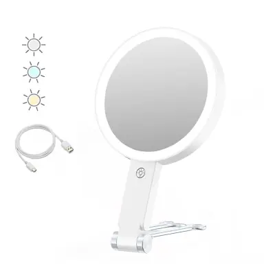 LED Osvetljeno Ogledalo za Ličenje s Stojalom - 30x Povečava, Prenosno White