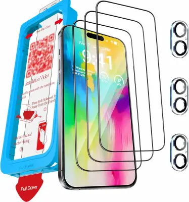 Komplet zaščitno kaljeno steklo Milomdoi 9H+ in 3 zaščite za kamero iPhone 16 Plus 6,7" 1:1 3D rob filter modre svetlobe