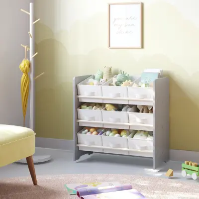 Knižna omara z 9 tkaninskimi shranjevalnimi škatlami 29,5x62,5x60 cm Siva