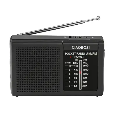 Mini žepni radio FM in AM pasov s teleskopsko anteno in zvočnikom, Črna