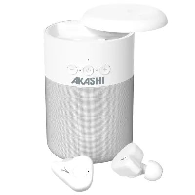 Akashi, Zvočni komplet 2 v 1 5W zvočnik Bluetooth in mikro brezžične slušalke, Bela