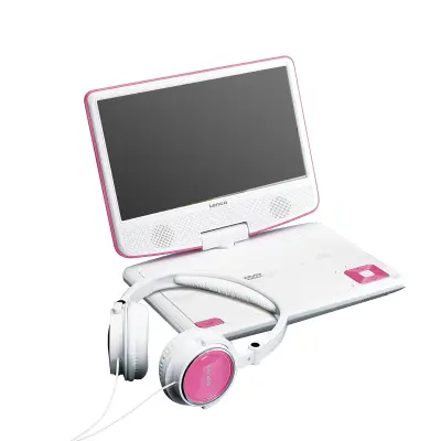 Lenco, Prenosni DVD predvajalnik 9" z USB / SD / Jack 3.5mm priključkom večjezičen, Bela / Roza