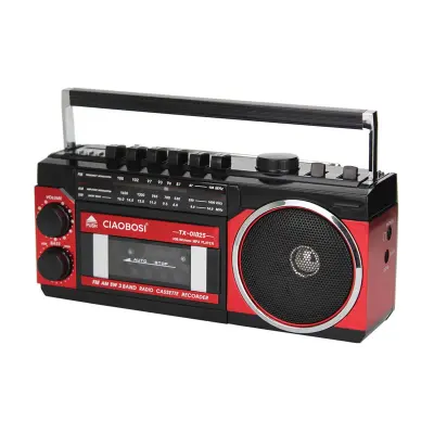 Radio 3 pasov FM / AM / SW s kasetnim predvajalnikom in Bluetooth Trdna zapestnica, Črna / Rdeča