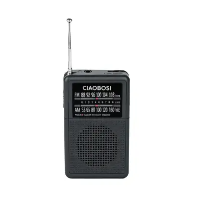 Mini žepni radio FM in AM pasov s teleskopsko anteno in priključkom Jack, Črna