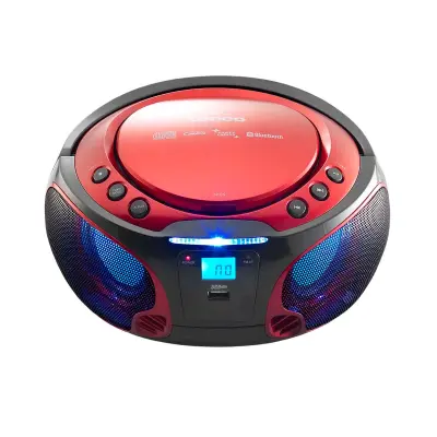 Lenco, FM/CD/MP3/USB/Bluetooth Radio Model SCD-550 z LCD zaslonom in svetlobnimi učinki, Rdeča