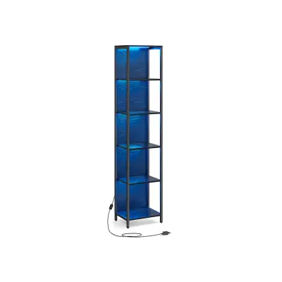 Knjižna omara 6 polic nastavljiva LED osvetlitev 30,3x60x178,6 cm črna