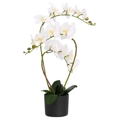 vidaXL Umetna orhideja s saksijo Bela 45 x 15 x 65 cm