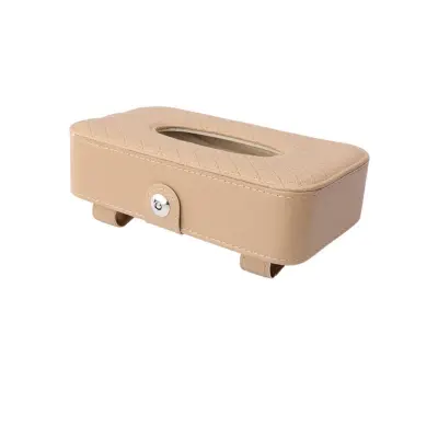 Držalo robčkov za avto senčnik – PU usnje, magnet, inox sponka Beige