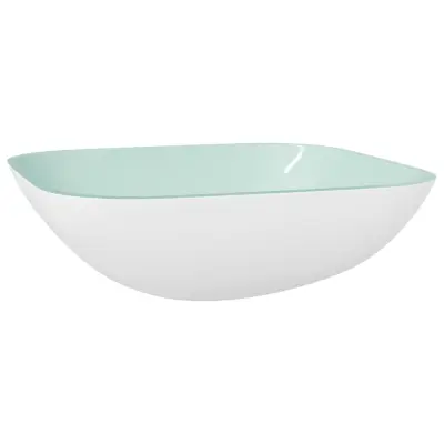 vidaXL Stekleni umivalnik 42x42x14 cm bel