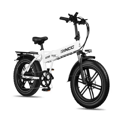 Zložljivo električno kolo Rincc R200, 48V 15Ah baterija, debele pnevmatike, 7 prestav, belo