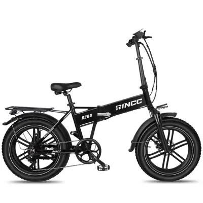 Zložljivo električno kolo Rincc R200, 48V 15Ah baterija, debele pnevmatike, 7 prestav, črna