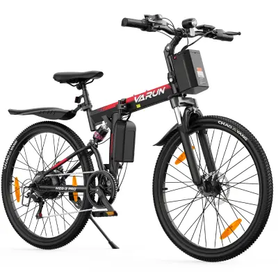 Zložljivo električno gorsko kolo VARUN M26-3 PRO 26", polnovzmeteno, črno-rdeče