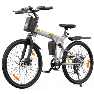 Zložljivo električno gorsko kolo VARUN M26-3 PRO 26", polnovzmeteno, srebrno in oranžno