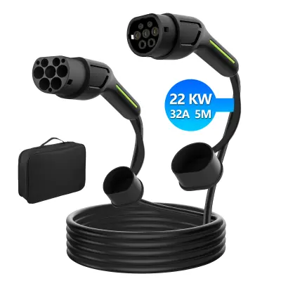 Tip 2 EV Polnilni Kabel za Električna Vozila 22kW 32A Trifazni 5m - IP54 Vodoodporen, Zaščita pred Preobremenitvijo, Torba za Shranjevanje