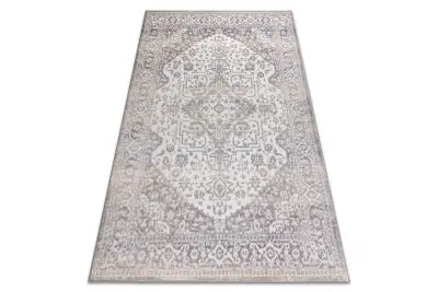 Preproga AURA J2818 siva / svetlo bež - Okvir, ornament strukturna, moderna 140x190 cm