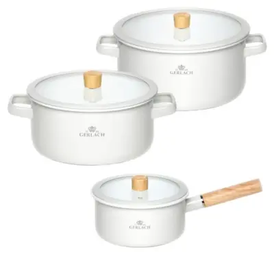 GERLACH Natur Enamel 6-delni komplet emajliranih loncev, bel