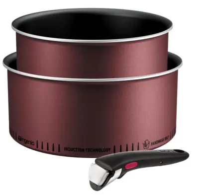 TEFAL Ingenio Simply Cook komplet posode (3 kosi) L7248453 bordo in črna