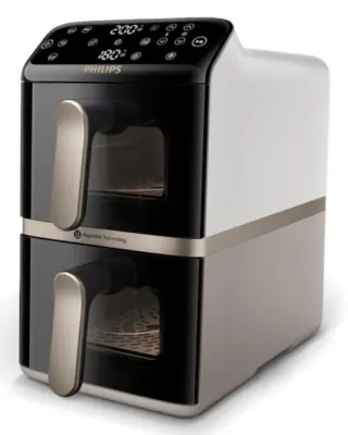 Cvrtnik na vroč zrak PHILIPS Ovi Stacked Dual Basket Airfryer NA462/80 črne/svileno bele/svileno bež/bakrene barve