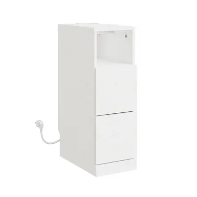 Nočna omarica z 2 predaloma LED luč USB polnjenje Bela 35x20x60cm FBT149-E-WG