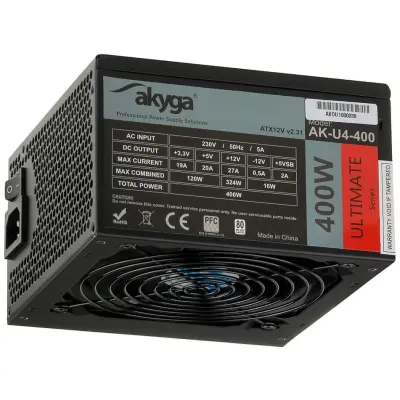 FONTE DE ALIMENTAÇÃO AKYGA ATX PARA COMPUTADOR PC 400W 80 PLUS BRONZE COM VENTOINHA DE 12CM E 6 PORTAS SATA 2