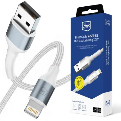 3MK KABEL LIGHTNING A-LIGHTNING 2M ZA IPHONE QC 3.0 12W 5V 2.4A BEL