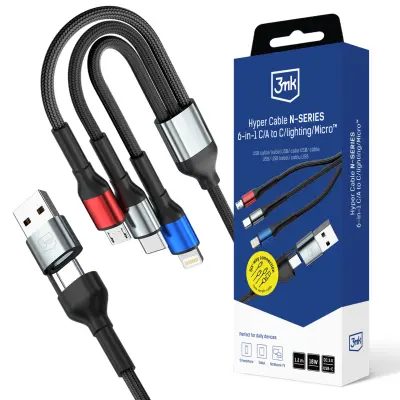 3MK HYPER KABEL N-SERIJE 6 V 1 ZA LIGHTNING USB C 1,2 M QC 3.0 NAPAJALNIK
