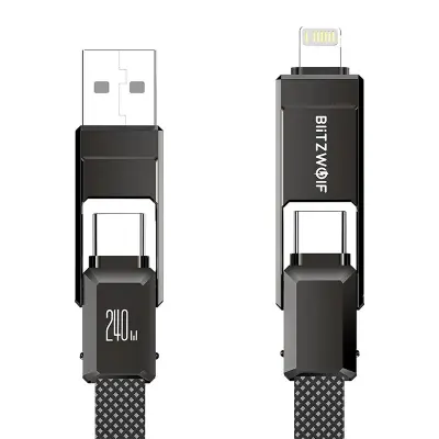 BLITZWOLF 4-V-1 USB-C LIGHTNING KABEL ZA TELEFONE 240 W 1,2 M HITR