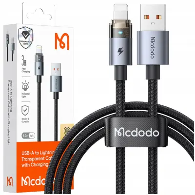 MCDODO USB KABEL ZA HITRO POLNJENJE ZA IPHONE LIGHTNING PD 36W 1M LED ČRN
