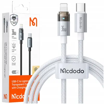 MCDODO USB-C KABEL ZA HITRO POLNJENJE ZA IPHONE LIGHTNING 36W 1M LED BELA