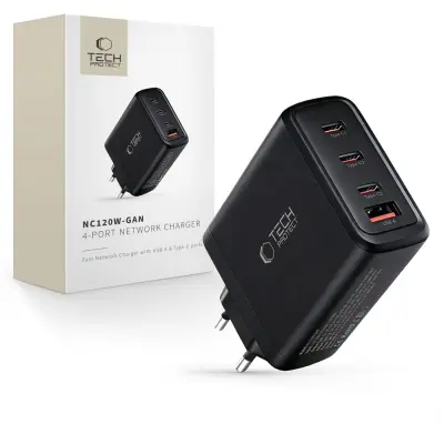 TECH-PROTECT NC120W-GAN 4-PORTNI OMREŽNI POLNILEC 120 W ZA TELEFONE S QC3.0