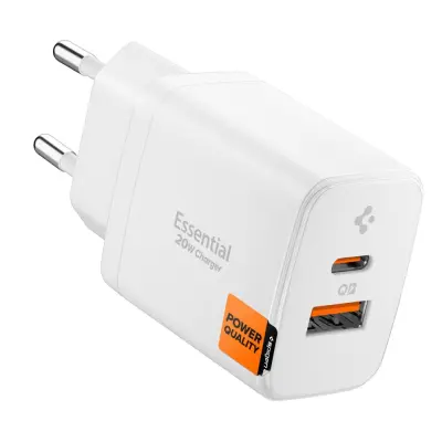 POLNILEC SPIGEN ESSENTIAL EE202EU 20W Z 2 VHODOM ZA IPHONE, POLNJENJE 2 NAPRAV