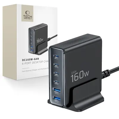 TECH-PROTECT NAMIZNI POLNILEC 160 W ZA IPHONE 13 14 16E ​​​​17E QC3.0 6-VRATNI