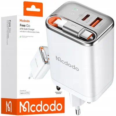 MCDODO HITR STENSKI POLNILEC NAPAJALNIK 2X USB-C USB-A PD GAN 67W BELA