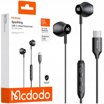 MCDODO ŽIČNE SLUŠALKE ZA TELEFON Z MIKROFONOM V UŠESU USB-C DAC RGB