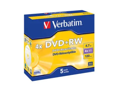 VERBATIM DVD+RW 4.7GB X4 PRATA FOSCO (CAIXA DE 5 CROCOS) PARA GRAVAÇÃO