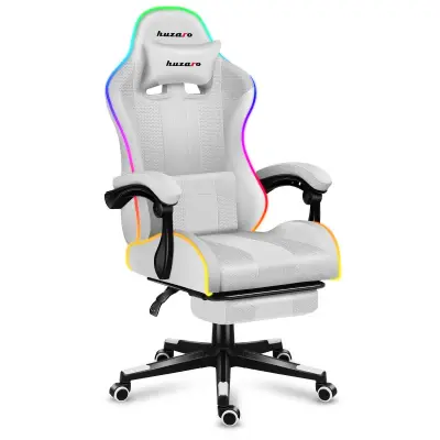 CADEIRA GAMER HUZARO, CADEIRA DE ESCRITÓRIO PARA COMPUTADOR RGB FORCE 4 7, TELA BRANCA